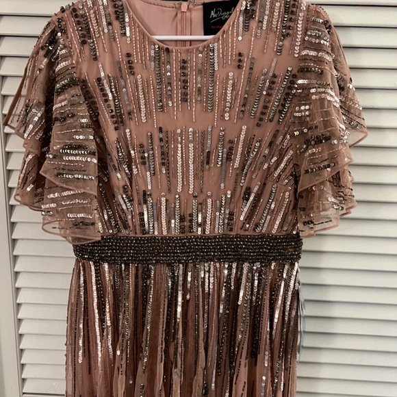 NWT Mac Duggal Embellished Full Length Layered Sleeve Gown 93582 Vintage Rose - Picture 3 of 9